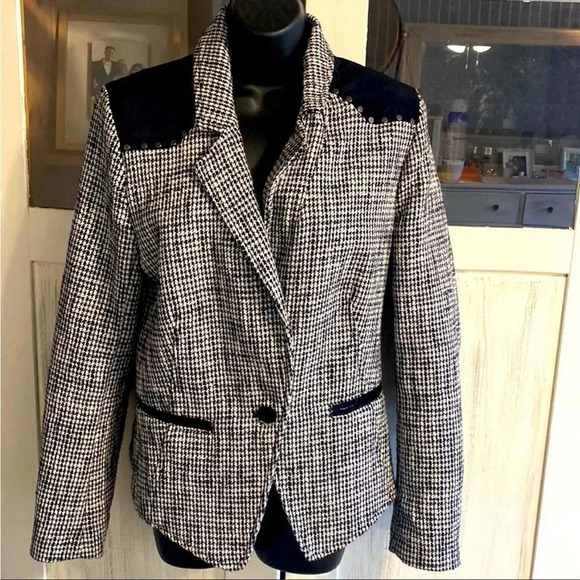 *Final Price* Free People Houndstooth Velvet-Shoulder Blazer NWOT Medium - Picture 1 of 6